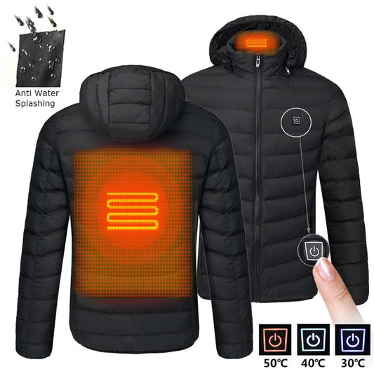 Men Winter Warm USB  Smart  Hooded Waterproof  Heating Jacket