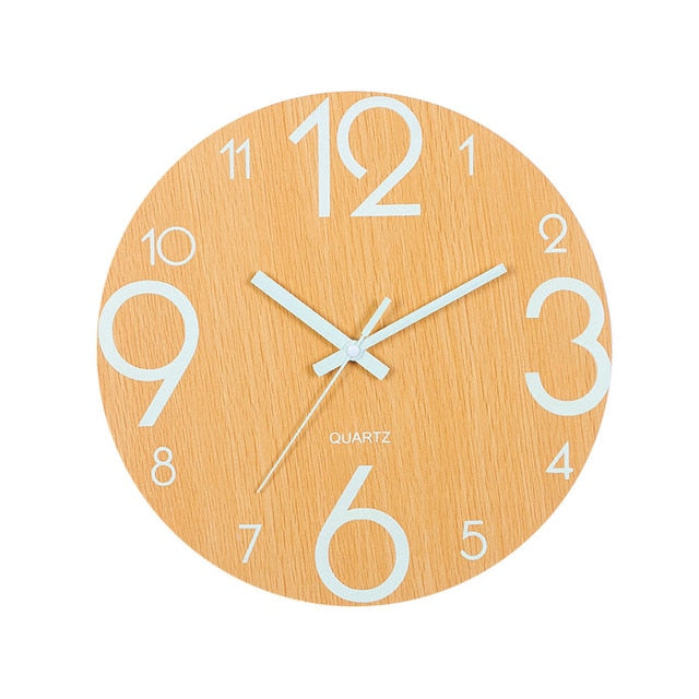 Luminous Wall Clock,12 Inch Wooden Silent Non-Ticking  Wall Clock