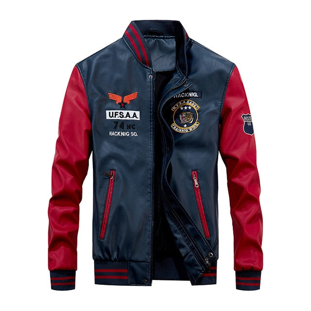 Bomber Pu Leather Jacket Men Coat