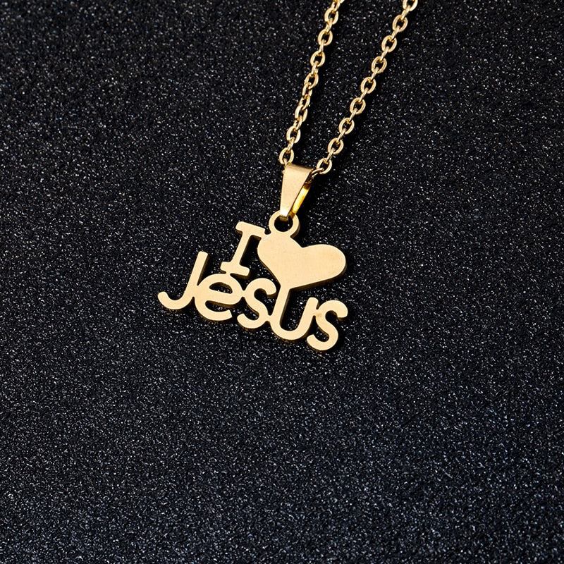 Heart I Love JESUS pendant Women b Christian Stainless steel Necklace