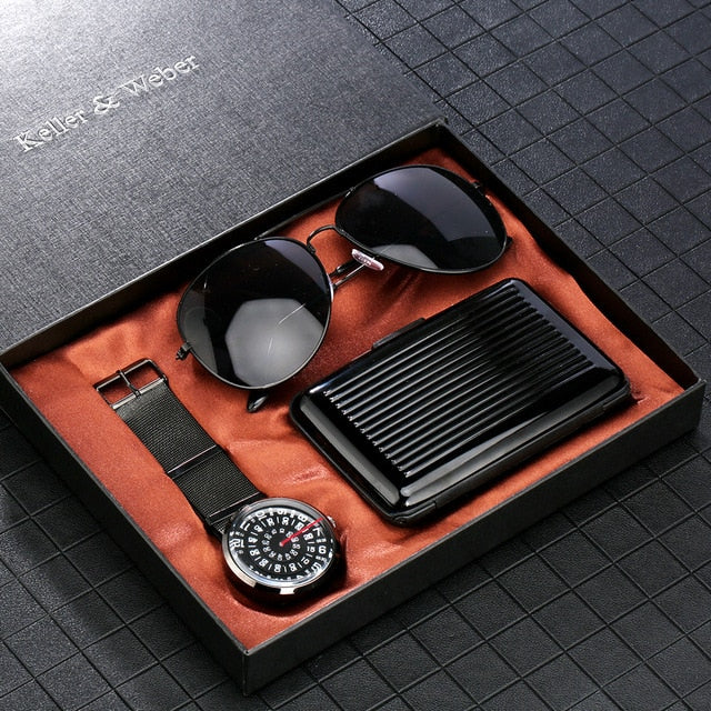 Quartz Watch Sunglass Credit Card Case/wallet Men's Gift Set