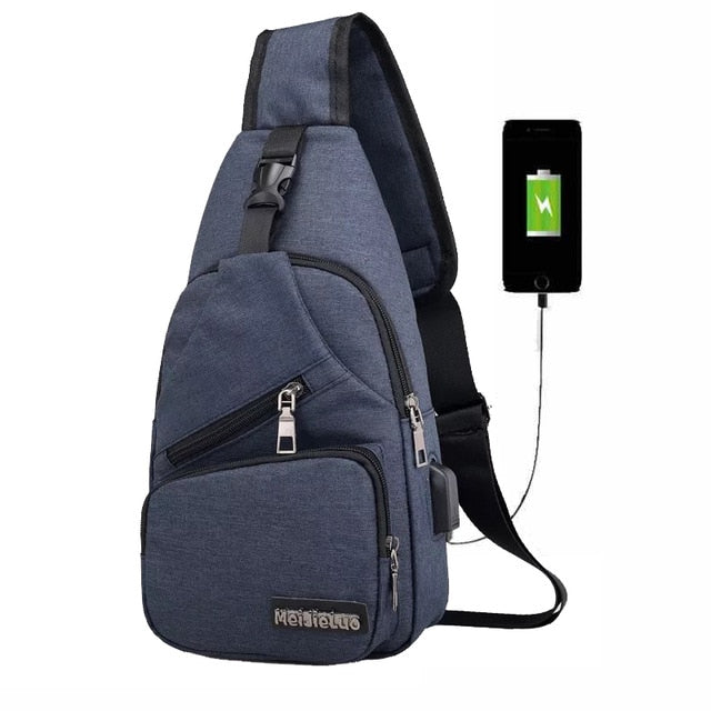 USB Charging Crossbody Anti Theft Chest Short Trip Messengers Bag for men