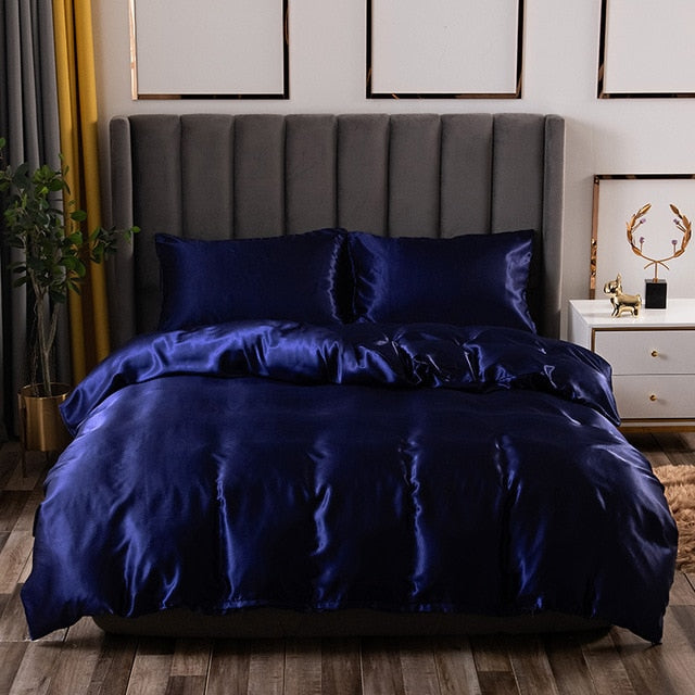 polyester ice silk three-piece set simple solid color quilt pillowcase