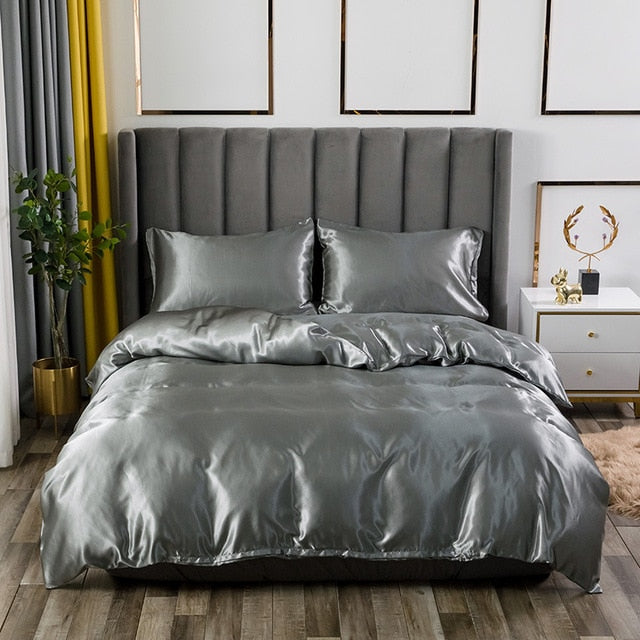 polyester ice silk three-piece set simple solid color quilt pillowcase