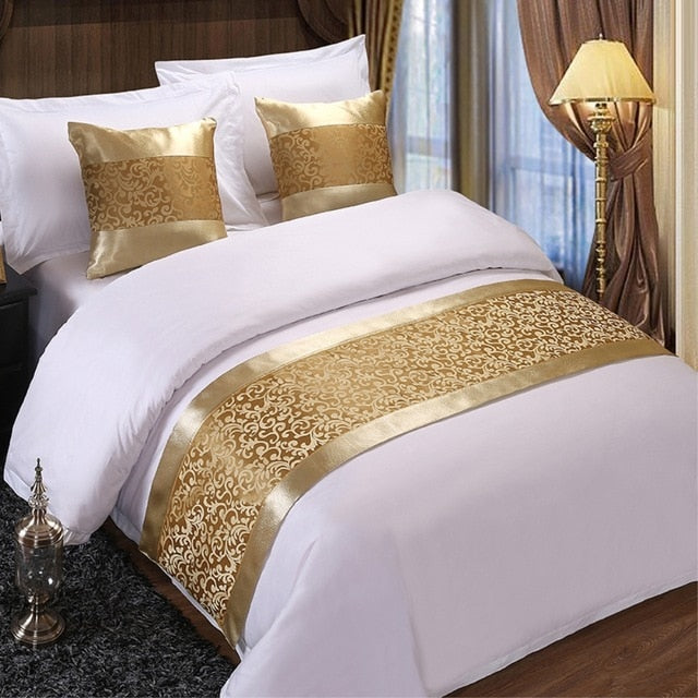 Golden Floral Bed Runner Throw Bedding Single Queen King Bed Cover