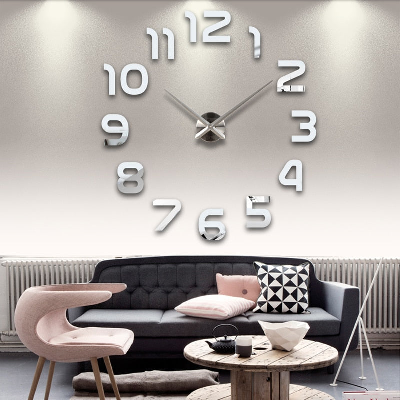 3d  mirror Stickers Home Decoration Living Room Quartz Wall clock