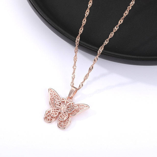 Butterfly Stainless Steel Gold Water Wave Women Chain Choker Necklace