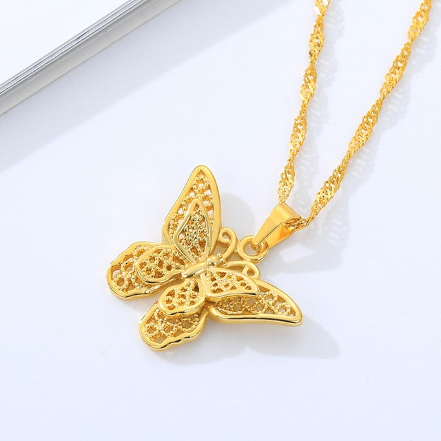 Butterfly Stainless Steel Gold Water Wave Women Chain Choker Necklace