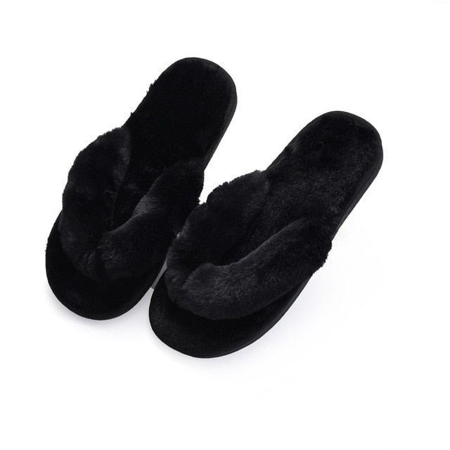 Winter Women House Slippers Faux Fur Fashion Warm Shoes Woman Slip on Flats
