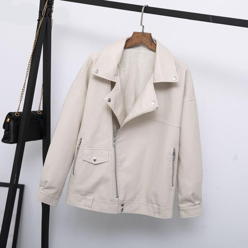 Women Faux Leather Jacket Casual Loose Soft Pu  Leather Coat