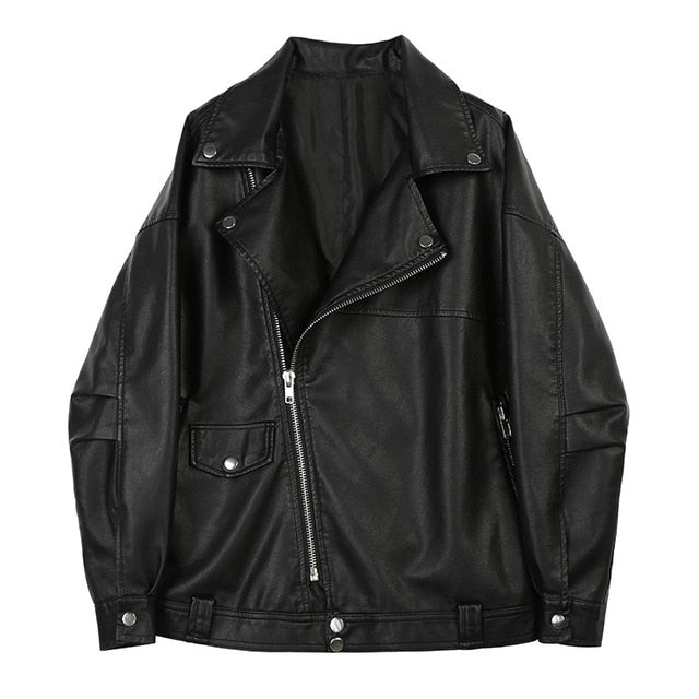 Faux Soft Leather Jacket Women Loose Female Turndown Collar Overcoat