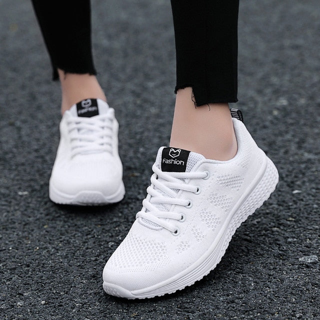 Women Shoes Casual Ladies Walking Lace-Up Mesh Breathable Female Sneakers