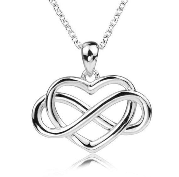 925 Sterling Silver Infinity Symbol Heart  Love Pendant Chains Necklace