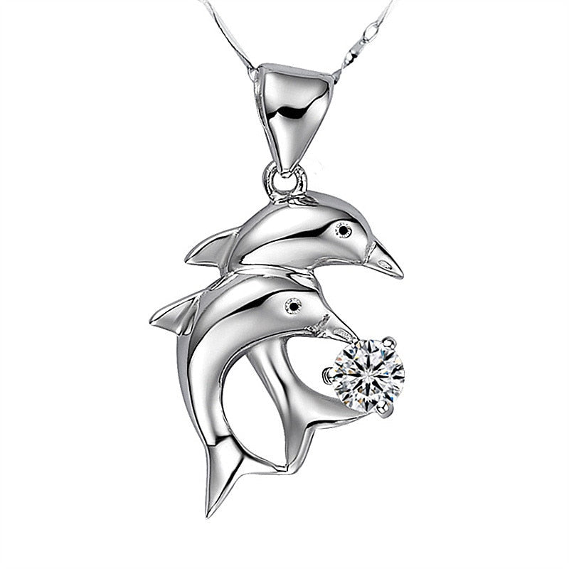 Romantic Dolphin Crystal Pendant Necklace For Women
