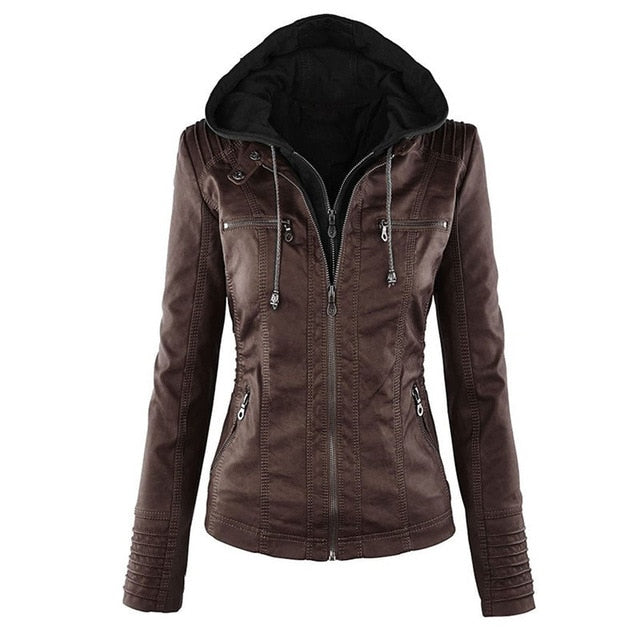 Women Autumn Winter Faux Soft Leather Lady  PU Zipper Jacket Coat