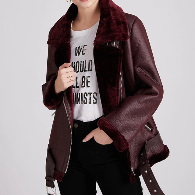 Winter Coats Women Thick Faux Leather  Female  Jacket