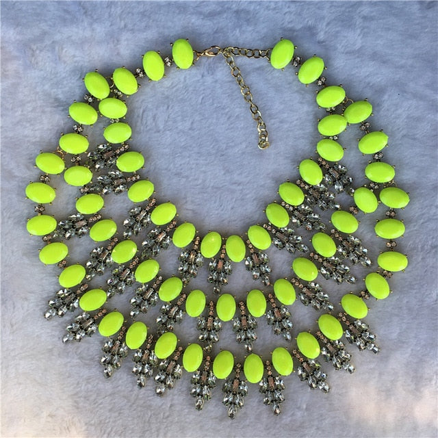 Women Crystal Choker Gem Beads Multilayer Statement Collar  Necklace