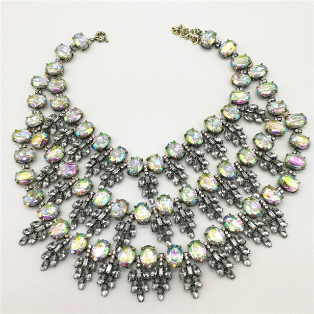 Women Crystal Choker Gem Beads Multilayer Statement Collar  Necklace