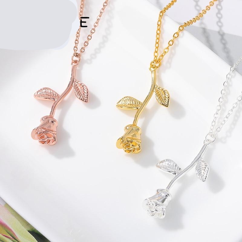 Rose Flower Pendant  For Women Stainless Steel 3 Colors  Necklace