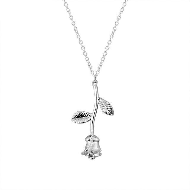 Rose Flower Pendant  For Women Stainless Steel 3 Colors  Necklace