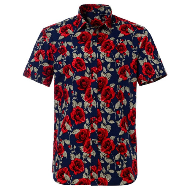 Printed Short Sleeve Big Us Size  Flower Beach Floral Patterns Men Hawaiian Shirt