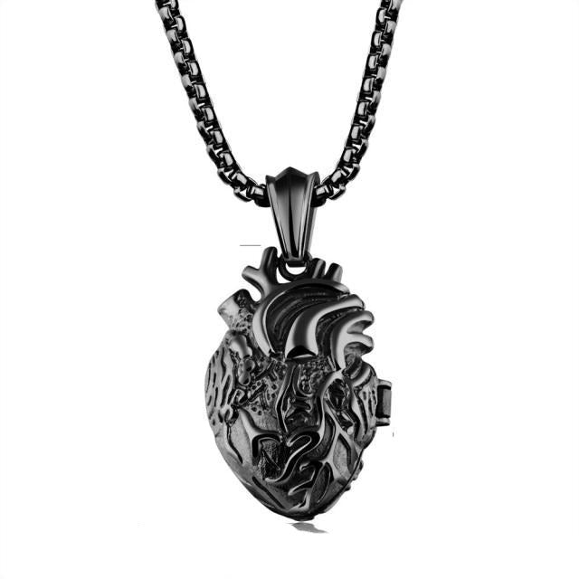 Openable Human Anatomical Heart Charm Pendant Necklace in Stainless Steel