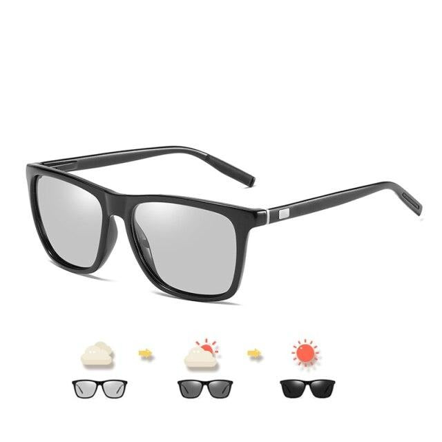 Square  Chameleon Polarized Sunglasses Men Women Photochromic Driving Goggles