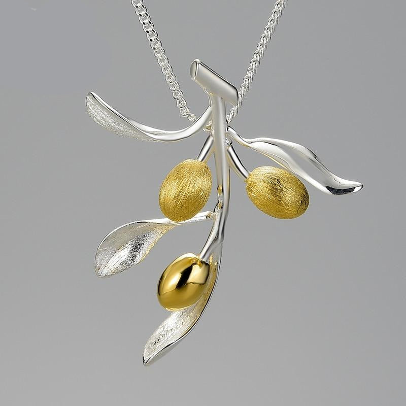 Olive Leaves Branch Fruits Pendant Fashion Necklace for Women
