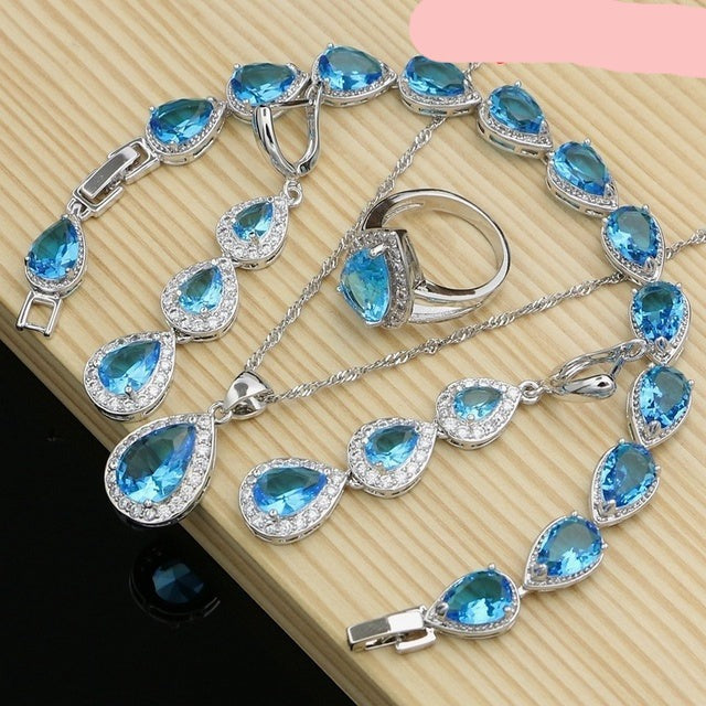 Water Drop  Jewelry Sets Women Long Earrings/Pendant/Necklace/Rings/Bracelet set