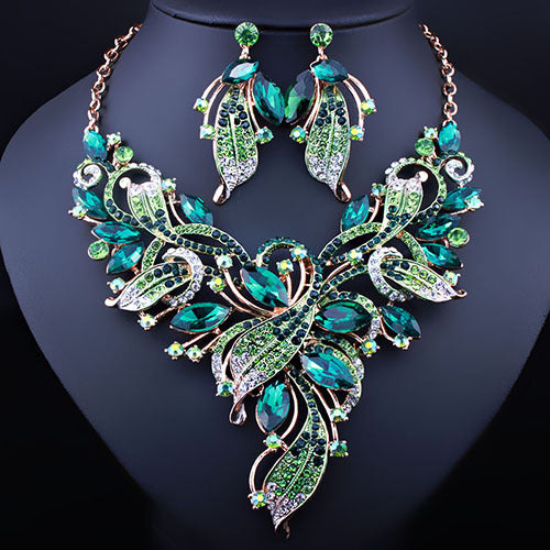 Crystal Flower Necklace Earrings set  Fashion Rhinestones Jewelry set