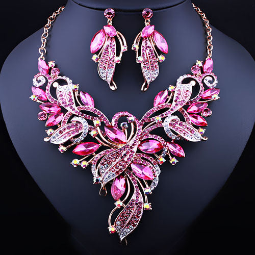 Crystal Flower Necklace Earrings set  Fashion Rhinestones Jewelry set
