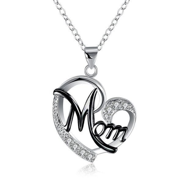 Fashion Letter MOM Heart Shape Inlaid Crystal Pendant Necklace