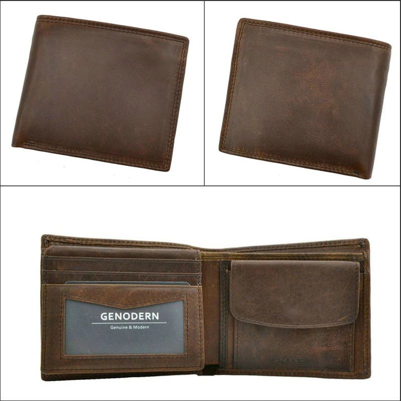 Cow Leather Men Wallets with Coin Pocket Vintage Male Purse