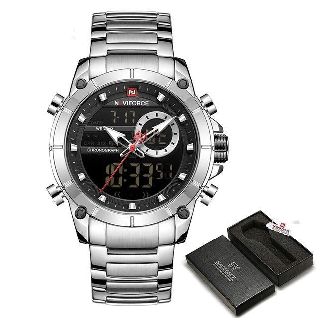 Military Sport Gold Quartz Steel Waterproof Dual Display Men Wrist Watch